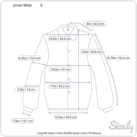 Jones Wear Long Bell Sleeve V-Neck Ruffled Button Front VTG Leaves Blouse 6 - Picture 8 of 8